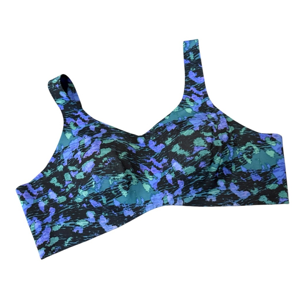 Knix Blue and Black Floral Patterned Sports Bra, sz 6